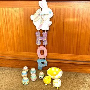Set of 20 EASTER Decor: Egg Candles, Wall Hanging, Bunnies Ceramic Hand Painted
